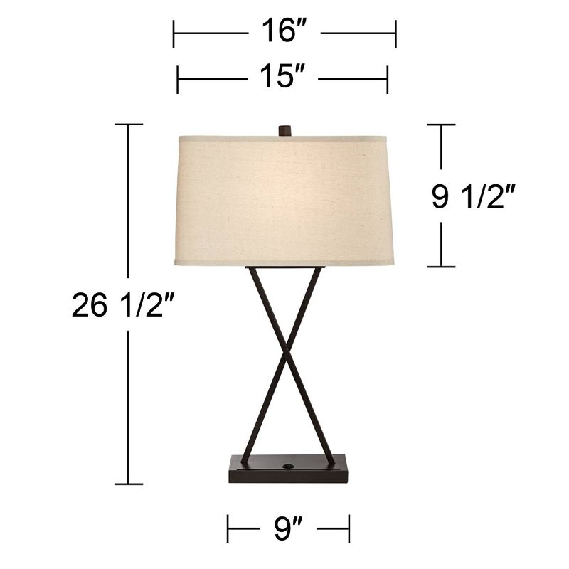 Franklin Iron Works Megan Modern Table Lamps 26 1/2" High Set of 2 Bronze Metal with USB Charging Port LED Rectangular Fabric Shade for Bedroom Desk, 5 of 11