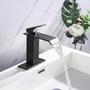 ChicFurnit Bathroom Sink Faucet Waterfall Spout Single Handle for Modern Vanity Sink, Black, 10.43"*8.07"*2.83" - 1 of 4