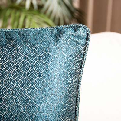 Aderyn 18" Square Teal and Gold Decorative Pillow