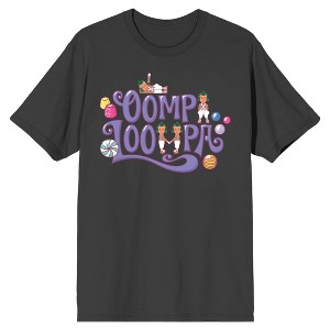 Willy Wonka & The Chocolate Factory Oompa Loompa and Candies Charcoal Gray Men's T-Shirt - 1 of 2