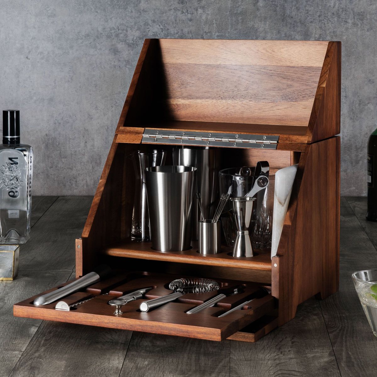 Madison Acacia Tabletop Bar Tool Set Kit