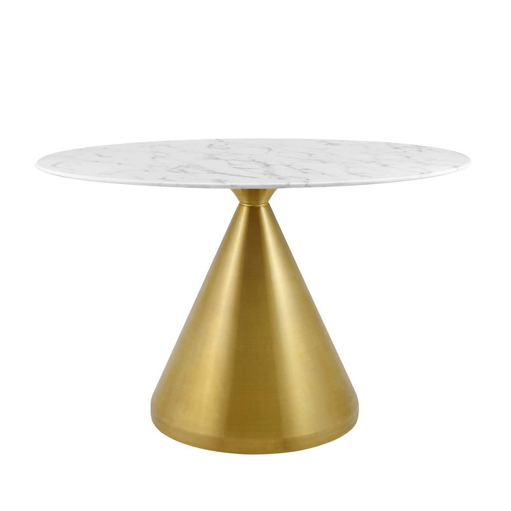 Photos - Dining Table Modway 48" Tupelo Oval Artificial Marble  Gold White  
