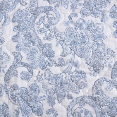 Blue Paisley Cotton Twin Quilt Set with Shams