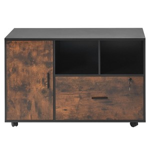 VEVOR Wood File Cabinet, Mobile Filing Cabinet with Open Shelves, Lockable Lateral Rolling File Storage with Adjustable Shelves, Brown&Black - 1 of 4