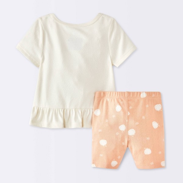 Conjunto de Bebé Niña de Camisa de Manga Corta y Shorts de Ciclista Calabaza - Cloud Island™ Crema 2