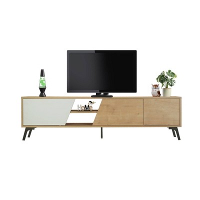 Light Oak and Black TV Stand with Storage Cabinets for 70" TVs