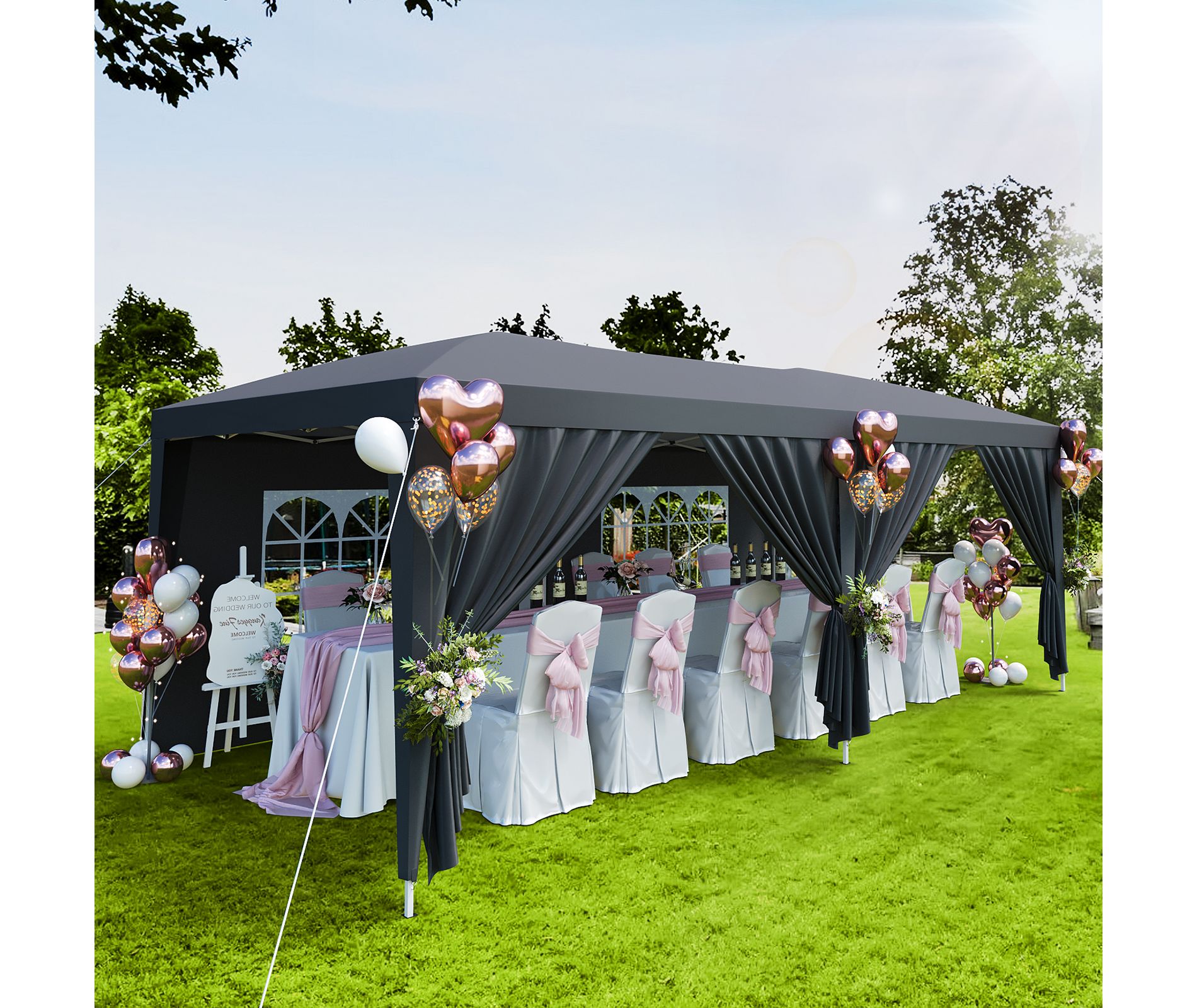 Garvee 10x20 Pop Up Canopy Tent with 6 Removable Sidewalls, Easy Up Outdoor Canopy Tents for Parties with 3 Adjustable Heights, Stakes X18, Ropes X6