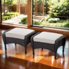 POCASSY Outdoor Ottomans Set of 2 with Cushion, Black Wicker Patio Footrest with All Weather Wicker Rattan and Beige Cushion - 2 of 4