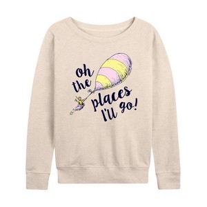 Women's - Dr. Seuss - Oh The Places I'll Go Balloon Lightweight French Terry Wide Neck Long Sleeve Shirt - 1 of 4