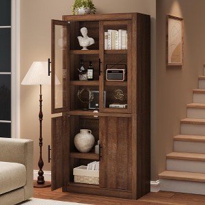 Tall Wooden Kitchen Pantry Cabinet,Farmhouse 4-Magnetic Door Freestanding Food Storage Cupboard Pantry Cabinet with Adjustable Shelves & Large Storage - 1 of 4