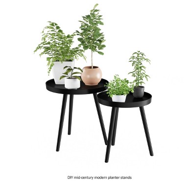 Black Round Wood Nesting End Tables with Tray Top