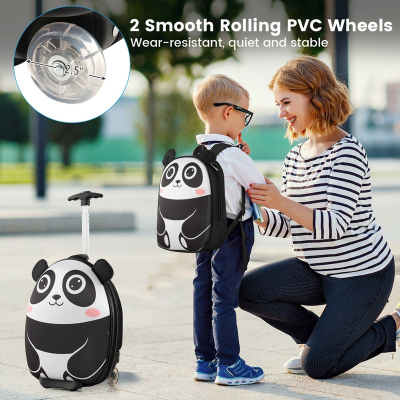 Costway 2PCS Kids Carry On Luggage Set 16'' Owl Rolling Suitcase with 12'' Backpack Travel Pink/White/Yellow, 3 of 10