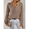Coolmee Women's Sweaters Casual Long Sleeve V Neck Lightweight Crochet Pullover Sweater Tops - 2 of 4