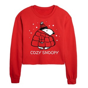 - Peanuts - Cozy Snoopy Cropped Long Sleeve Crew Neck Sweatshirt - 1 of 4