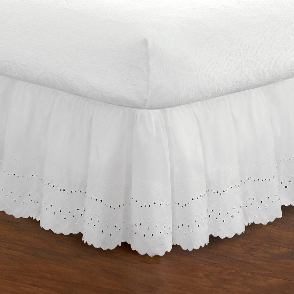Photos - Bed Linen Full Eyelet Ruffled Bedskirt 18" Drop White - Fresh Ideas