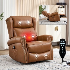 Heat Massage Recliner Chair with Rocker & 360° Swivel, Manual Handle, Fabric Upholstery for Living Room - 1 of 4