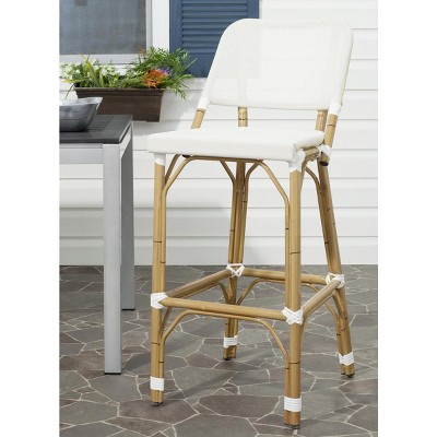 Beige Faux Bamboo and Rattan Indoor/Outdoor Bar Stool