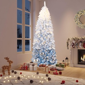 Pencil Christmas Tree, Modern Gradient Snow Flocked Holiday Decoration Xmas Tree with 320 Branch Tips and Metal Stand, for Home Office Christmas - 1 of 4