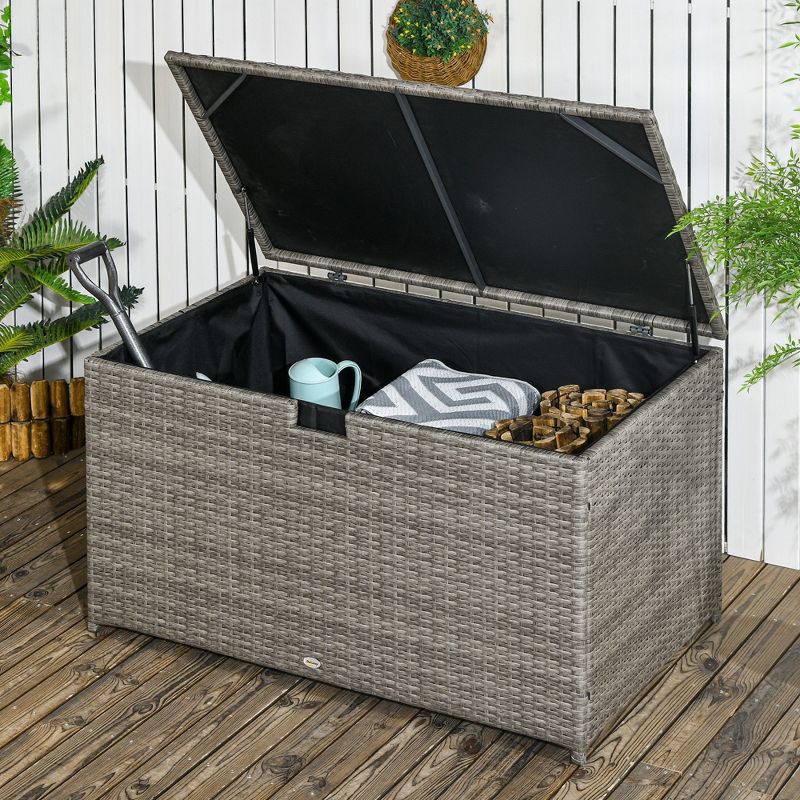 Outsunny Outdoor Deck Box, PE Rattan Wicker with Liner, Hydraulic Lift, and A Handle for Indoor, Outdoor, Patio Furniture Cushions, Pool, Toys, 3 of 7