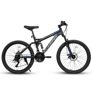 CAVINAS 24 Inch Mountain Bike with High Carbon Steel Frame Full Suspension, Adult Bike with 21 Speed Shifter Lever&Mechanical Disc Brakes for Trails - 1 of 4
