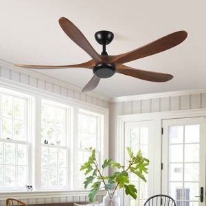 Wanze of Ocean 62 in. Modern Black Noiseless Solid Wood Brown 5 Blades Downrod Mount Ceiling Fan with 3 Downrods and Remote - 1 of 4