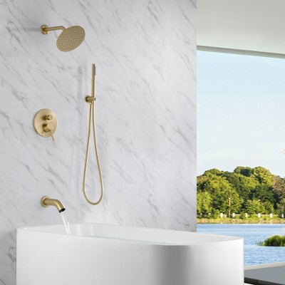 Brushed Gold Brass Rain Shower System with Handheld