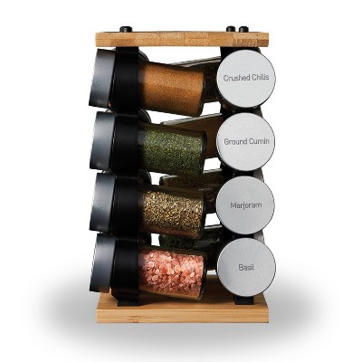 Bamboo Revolving Countertop Spice Rack with 16 Jars