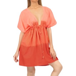 LA LEELA Women's Holiday Swim Beach Mini Dress Wrap Beach Cover Up Vacation Bathing Suit X-Large-XX-Large Orange, Tie Dye Design - 1 of 4