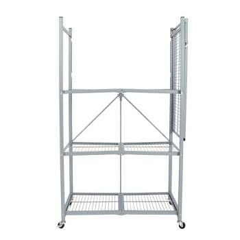 Origami R5 4 Tier Foldable Metal Storage Rack with Wheels, 1,000 Pound Capacity for Kitchen, Garage, or Garden Storage, Pewter, Certified Refurbished