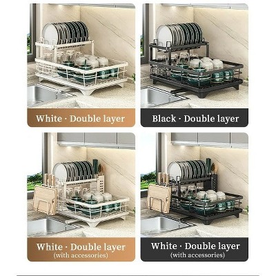 LunaLulinlk Dish Drying Rack- Space-Saving Dish Rack, Stainless Steel Kitchen Drying Rack with a Cutlery Holder,12''W x 17''L, White
