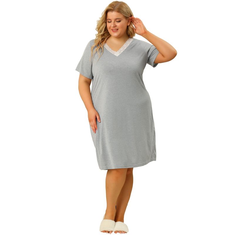 Agnes Orinda Women's Plus Size Solid Comfort Short Sleeves Family Nightgown, 3 of 7