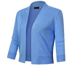 Women’s 3/4 Sleeve Cropped Cardigan Sweaters Open Front Knit Short Bolero Shrugs - 1 of 4