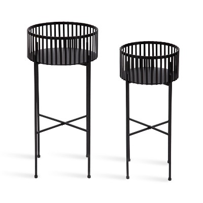 Black Metal Two-Piece Modern Plant Stand Set