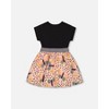 Deux par Deux Girl Bi-Material Dress with Printed Skirt Black, Pink, and Butterflies - 3 of 4
