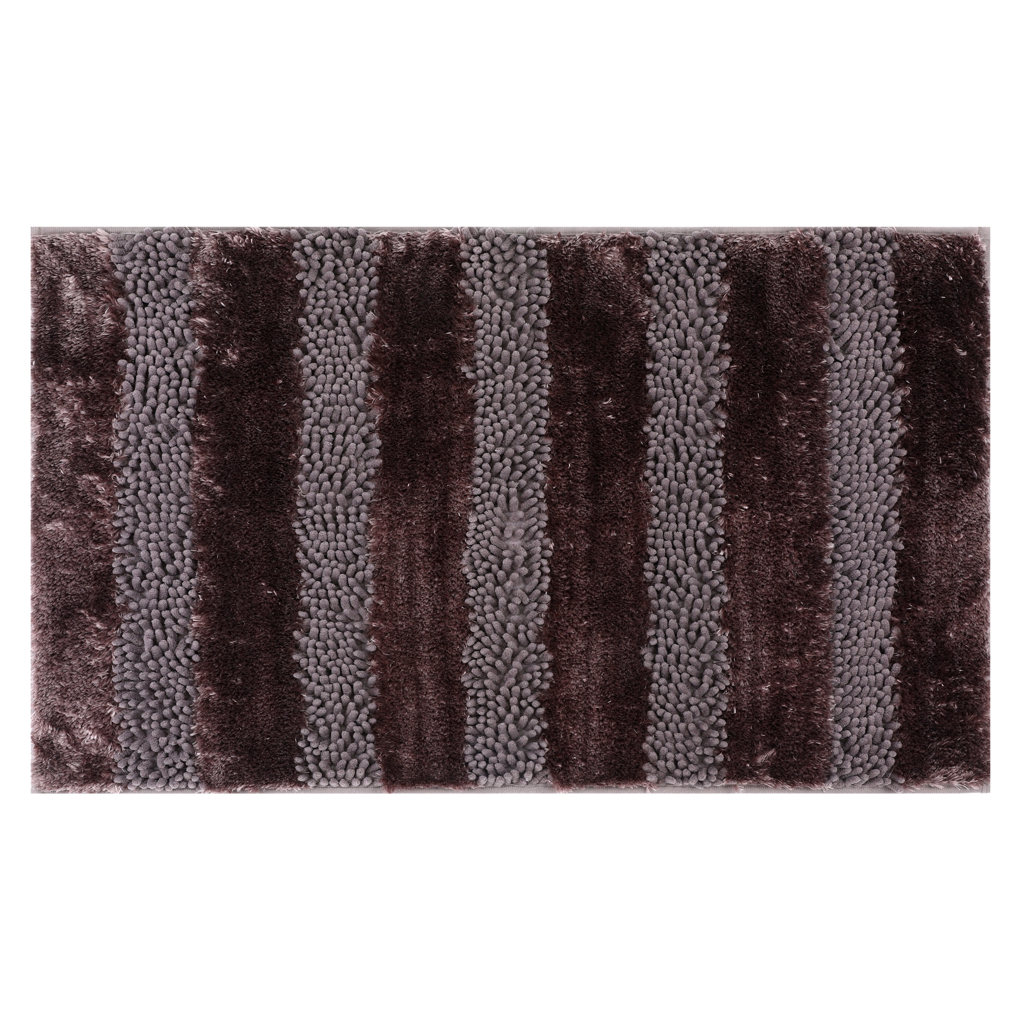 REGALWOVEN Striped Soft Fluffy Chenille Non-Slip Washable Absorbent Bathroom Mat Brown 20" x 32"
