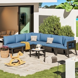 COWLOWN Pieces Blue Patio Furniture Set, Outdoor Conversation Sets, Outdoor Sectional Furniture for Backyard, Balcony - 1 of 4