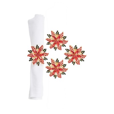 C&F Home Poinsettia Napkin Ring Set of 4