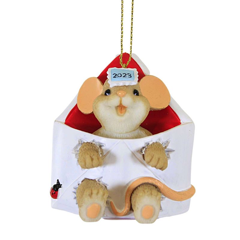 Charming Tails 2.75 In Sending You All My Christmas Cheer Mouse Envelope Dated 2023 Tree Ornaments, 1 of 4