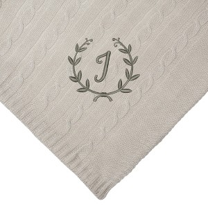 Personalization Mall Floral Wreath Initial Cable Knit Throw Blanket, Tan, 50"x60" - 1 of 1