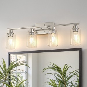 YANSUN 32 in. 4 Light Brushed Nickel Vanity Light with Clear Glass Cylinder Shades for Bathroom or Dressing Area - 1 of 1