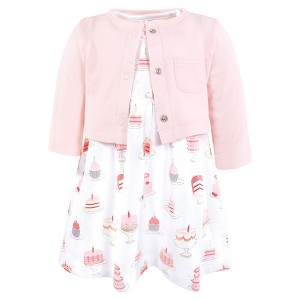Hudson Baby Infant and Toddler Girls Cotton Dress and Cardigan Set, Birthday Cake - 1 of 4