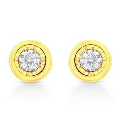 10K Yellow Gold Plated Silver 1/10 Cttw Diamond Stud Earrings