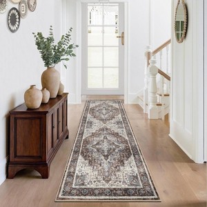 coucheta 2x6ft Washable Vintage Runner Rug for Hallway, Foldable Ultra Soft Stain Resistant Non Slip Low Pile Carpet, for Living Room, Kitchen, Red - 1 of 4