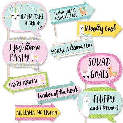 Big Dot of Happiness Funny Whole Llama Fun - Llama Fiesta Baby Shower or Birthday Party Photo Booth Props Kit - 10 Piece