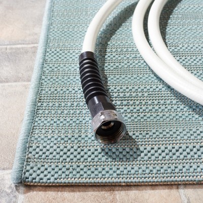 Aqua and Cream Contemporary Indoor/Outdoor Rug 6'7" x 9'6"
