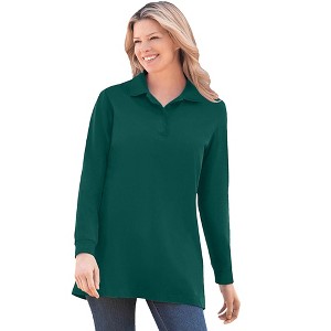 Woman Within Long-Sleeve Polo Shirt - 1 of 4