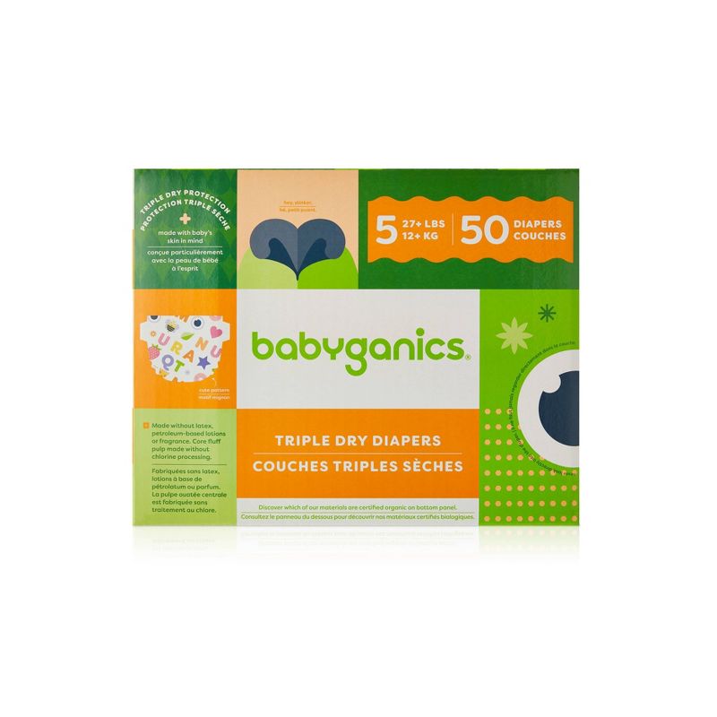 Babyganics Disposable Diapers Box - Size 5 - 50ct, 1 of 8