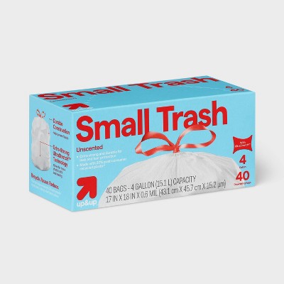 UltraStretch Drawstring Small Trash Bags - Unscented - 4 Gallon - 40ct - up&up™: LDPE, 0.6 Mil Thickness