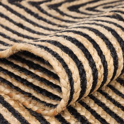 Handwoven Black and Beige Braided Jute Reversible Area Rug, 2' x 3'