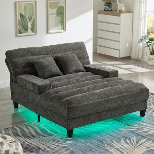 Whisen 57.1" Modern Chenille Chaise Lounge Sofa & Sofa Bed, Lounge Couch Chair with Adjustable Backrest - 1 of 4